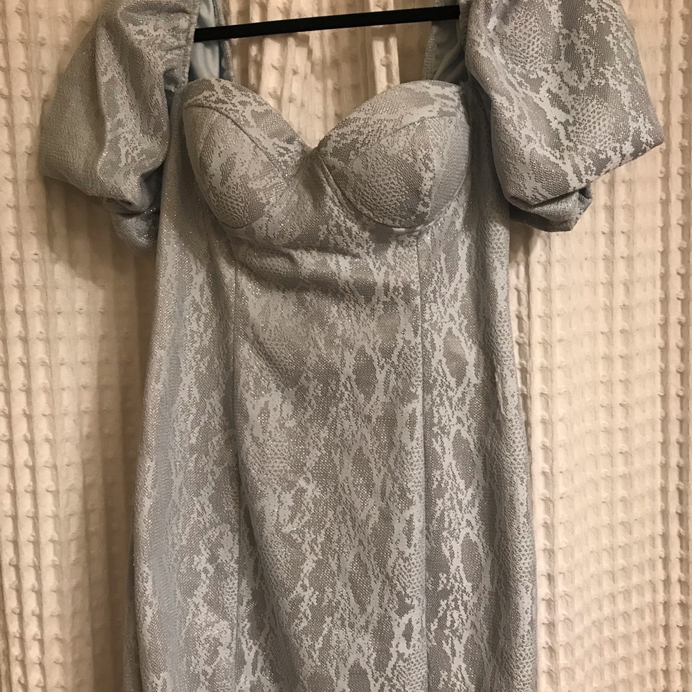 Snack Print Blue Metallic Dress